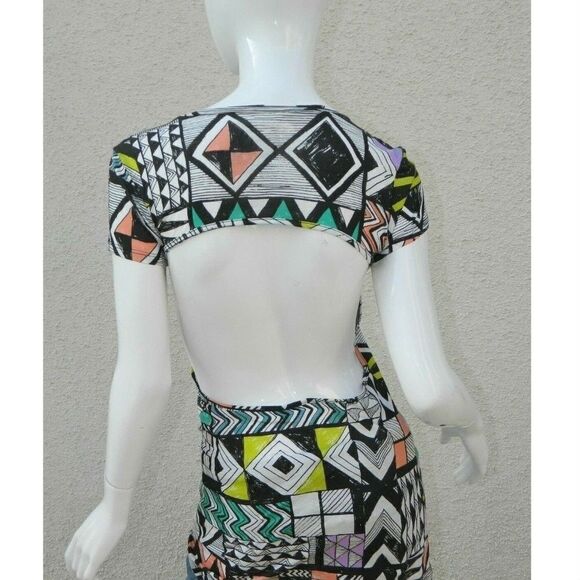 Blue Life Dress Tribal Black Orange Thrasher Cutout Mini Dress Size X-Small - Picture 3 of 9